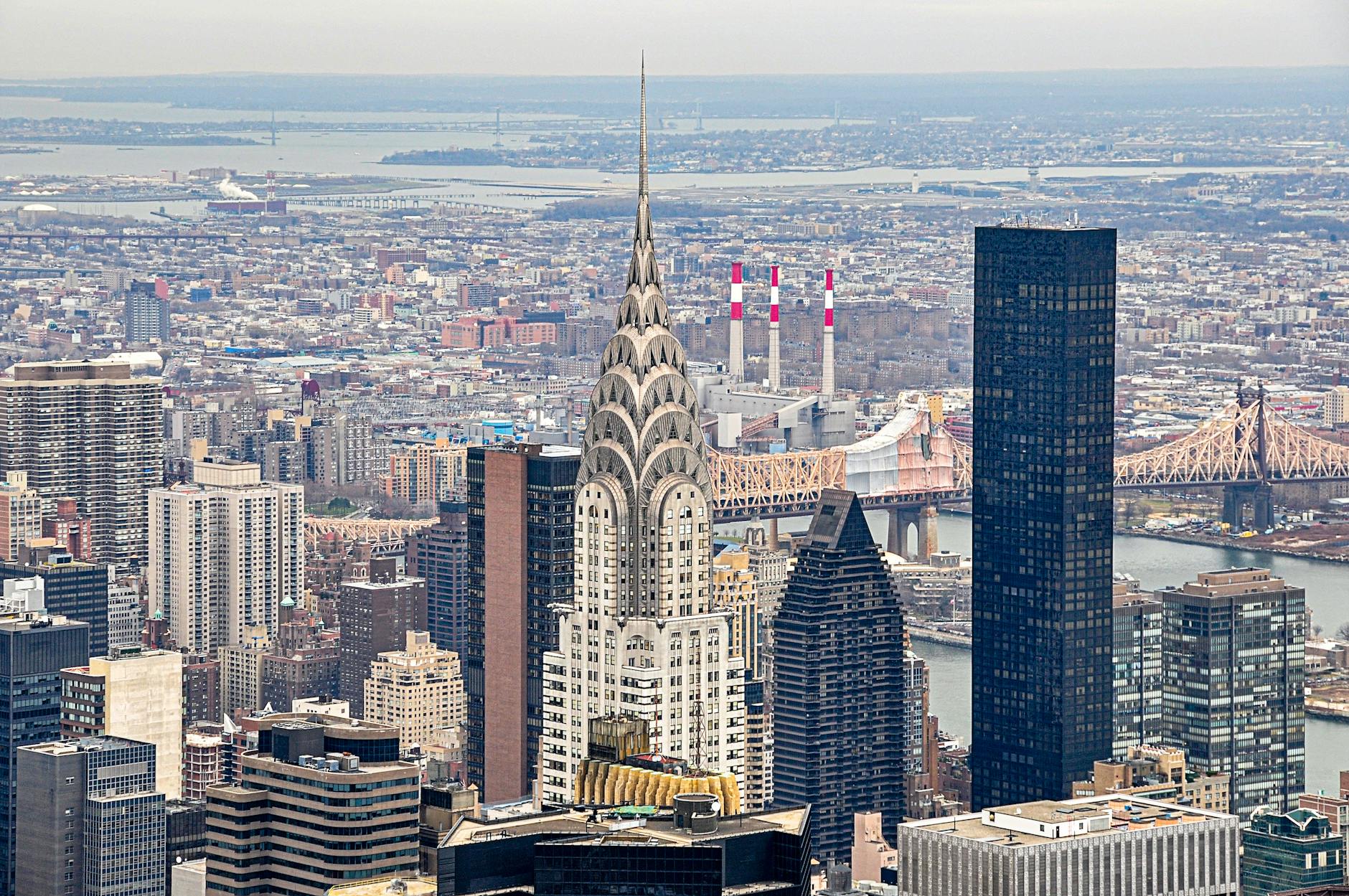 aerial view of new york city with the chrysler building in the foreground
