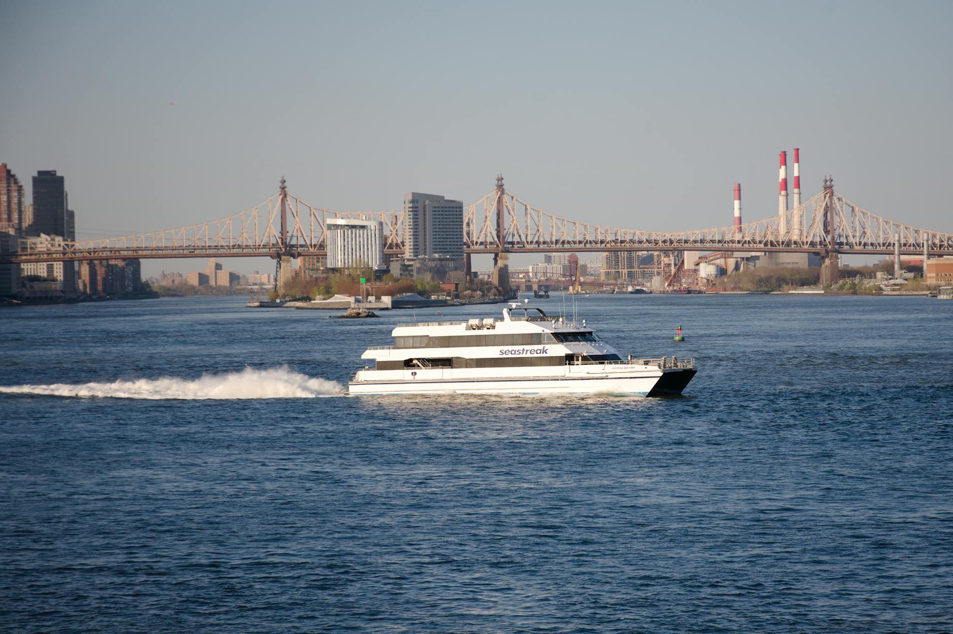 ferry sailing on sea coast in new york